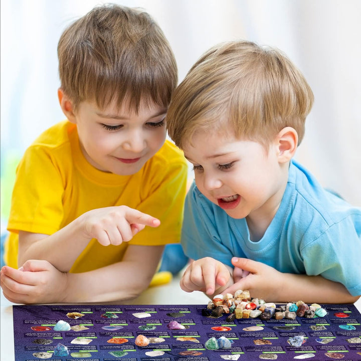 Byncceh Mineralien Set 48 Stück – Mineralien und Kristallprobenbox für Kinder, Edelsteine für Kinder