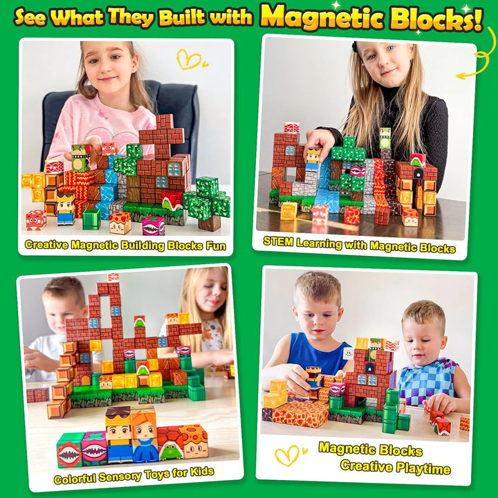 Magnetische Bausteine Magnetische Konstruktionsspielzeuge, Sensorik Spielzeug für Kinder ab 3 4 5 6