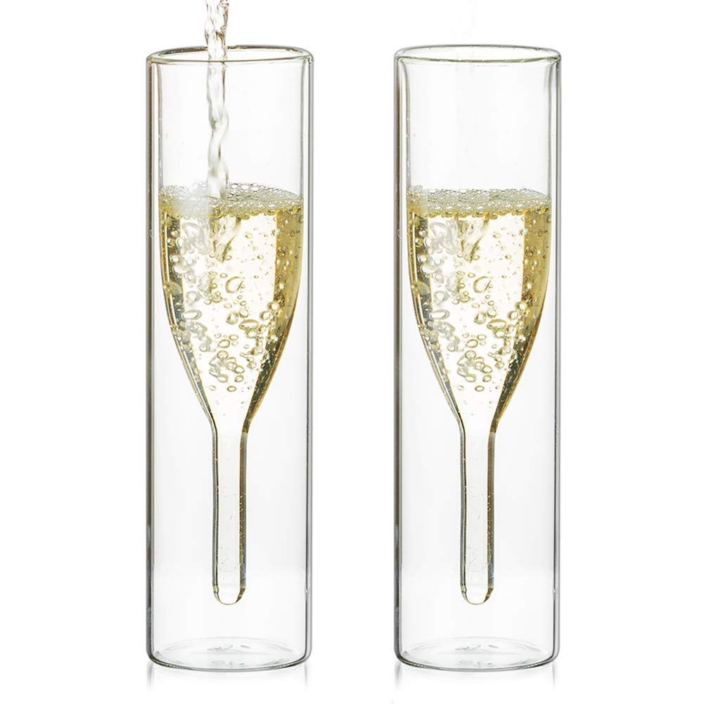 Sziqiqi Massive Doppelwandige Champagnerglas Kristallgläser, Classics Tulip Goblet Stemless Clear Gl