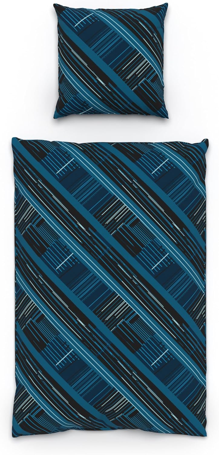 LARAWELL Bettwäsche 135x200 Baumwolle ganzjahres Bettwäsche-Sets blau abstrakt geometrisch Premium