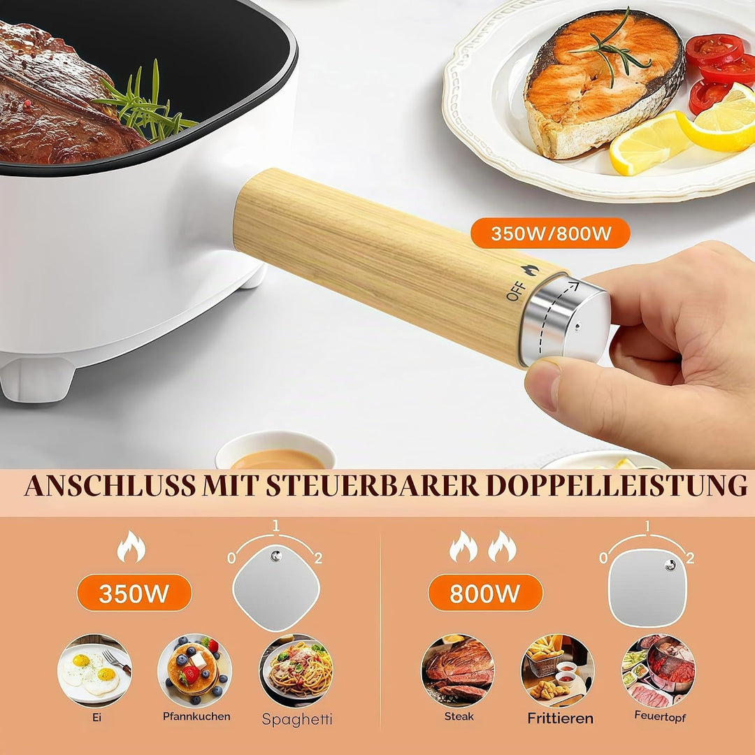 Audecook Hot Pot Elektrisch 2L, Elektrische Pfanne mit Antihaft-Keramikglasur, 20 cm, Tragbarer Mult