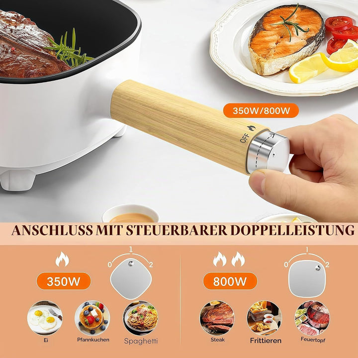 Audecook Hot Pot Elektrisch 2L, Elektrische Pfanne mit Antihaft-Keramikglasur, 20 cm, Tragbarer Mult