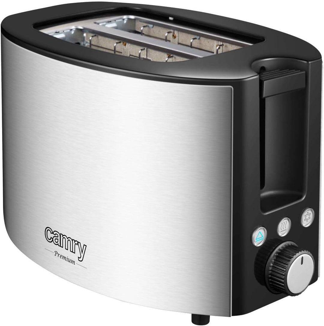 CAMRY CR 3215 Edelstahl Toaster 2 Scheiben, 850 W, mit Funktionen: Aufwärmen, Abbrechen, Auftauen, e