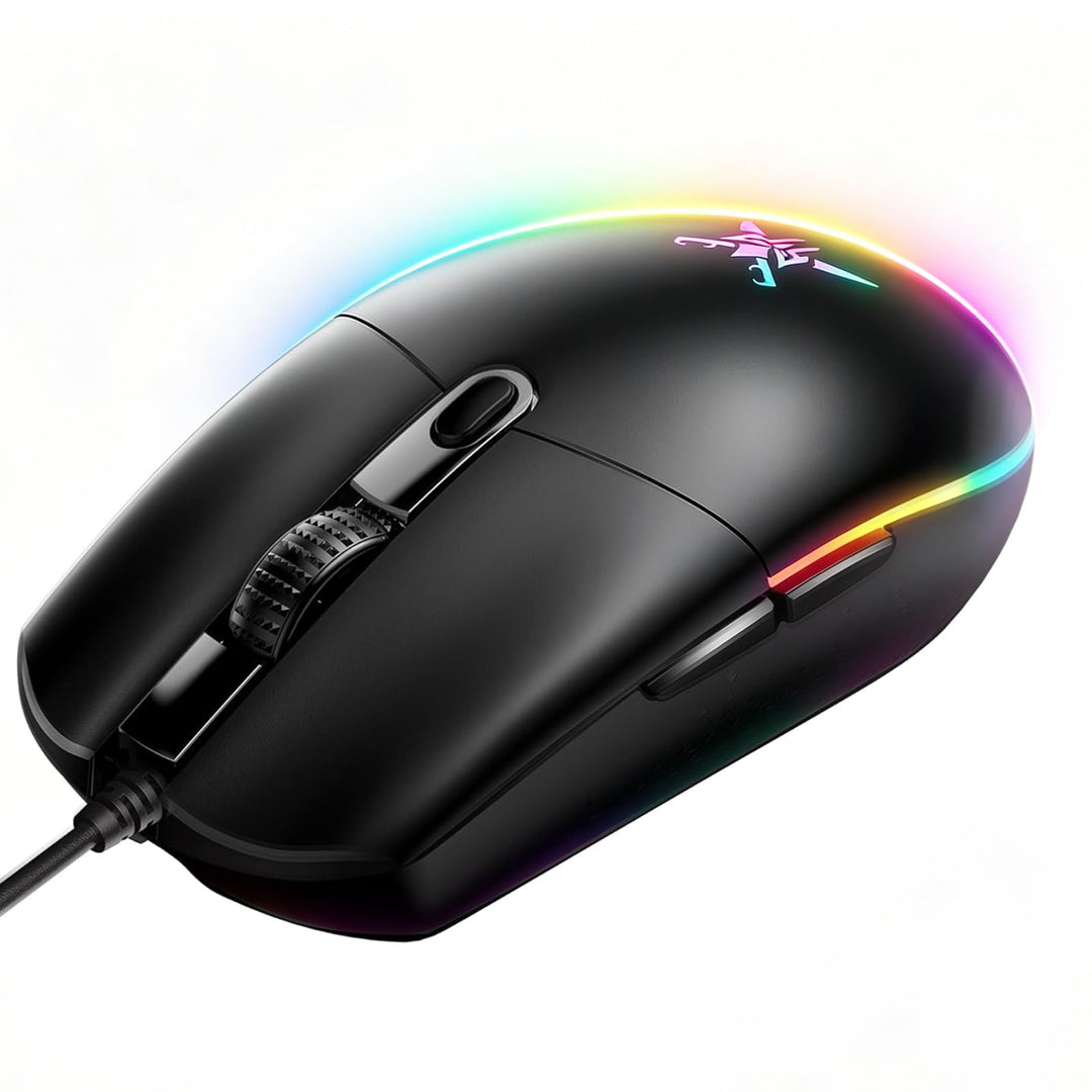 TECKNET RGB Gaming Maus mit Kabel, 10000 DPI Kabelgebundene Mäuse mit 6 Programmierbare Tasten und A