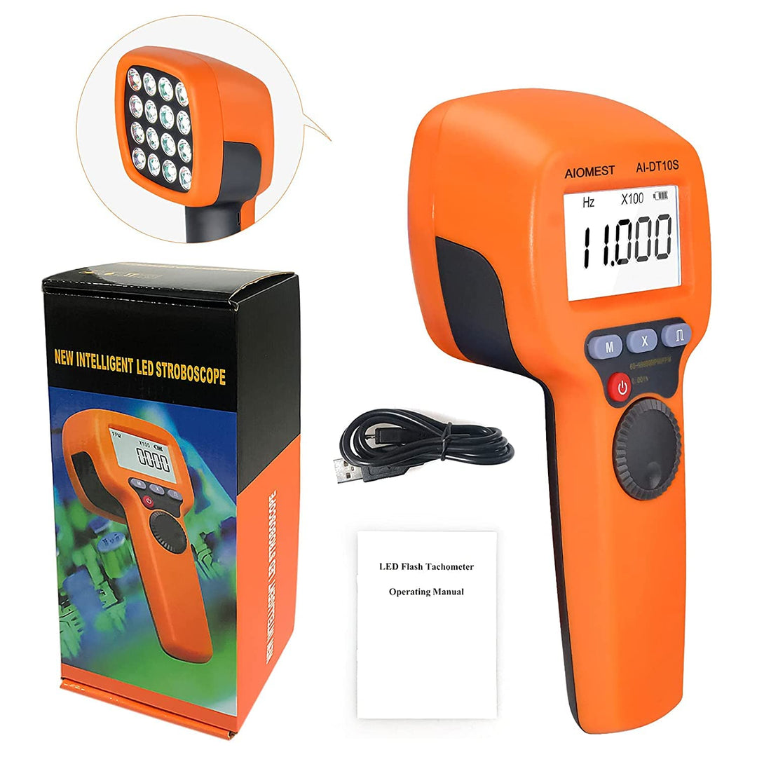 AIOMEST Digitales LED Stroboskop Tachometer Messung 60~99,999 RPM/Hz, wiederaufladbare berührungslos