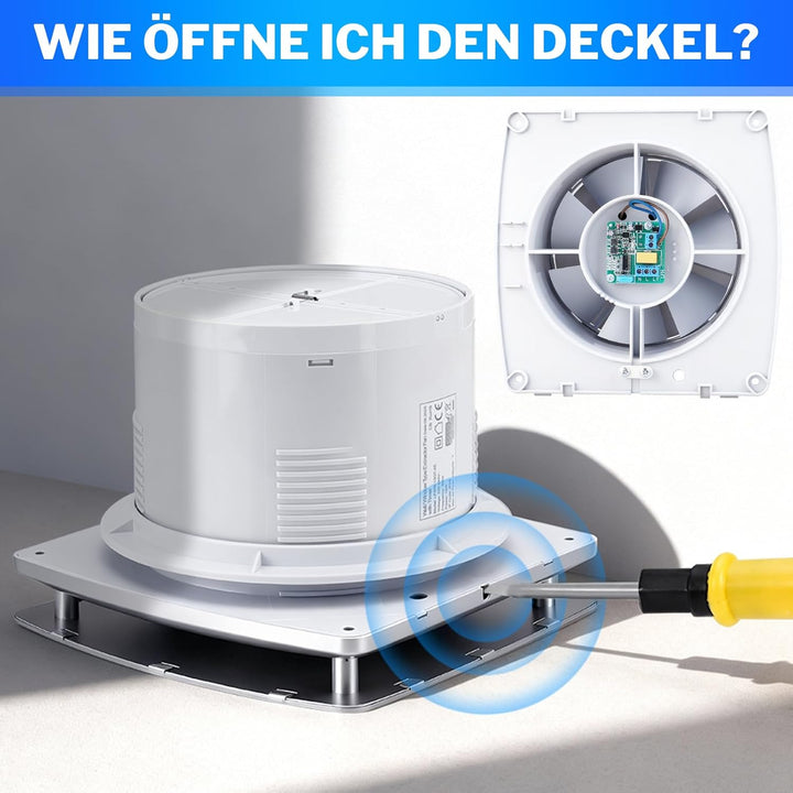 Ø150mm Badlüfter mit Feuchtigkeitssensor & Nachlauf [18W - IPX4 - 35db] Leiser Abluftventilator mit