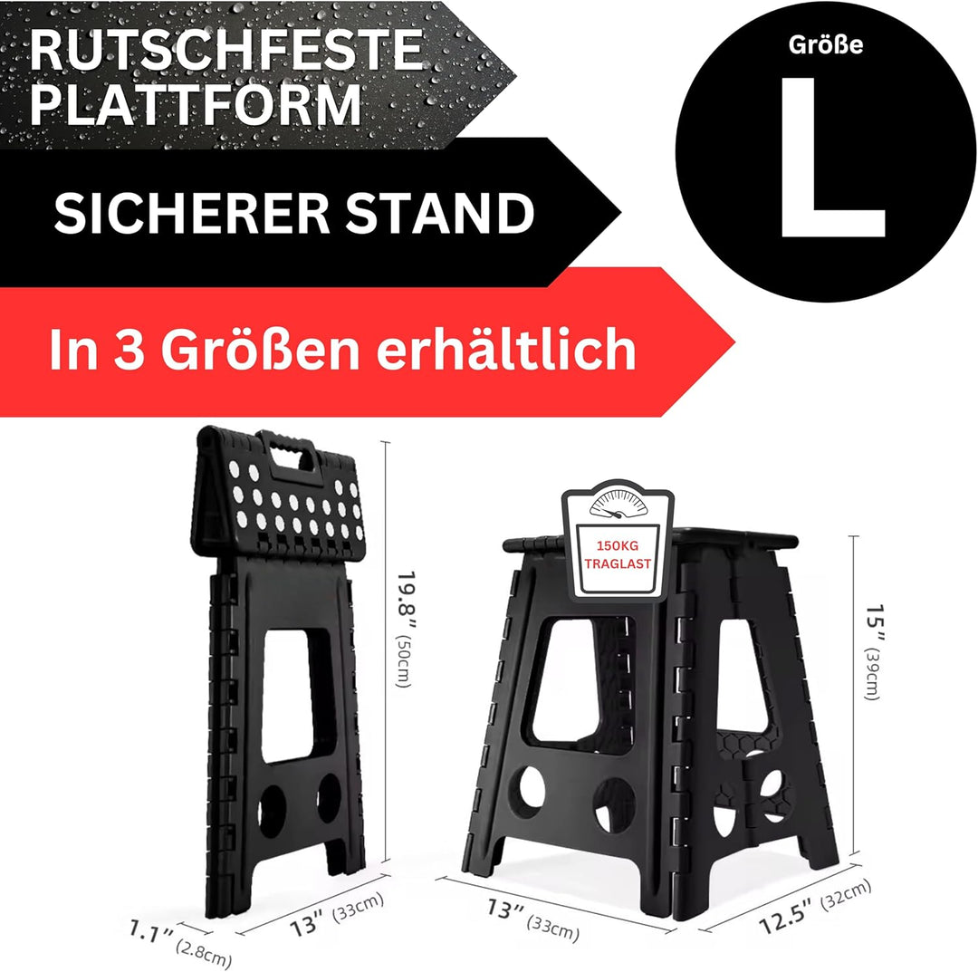 DIVID® Faltbarer Klapphocker 39cm (L) |Klapphocker|Duschhocker|Faltbar und Tragbar|130kg Belastbarke