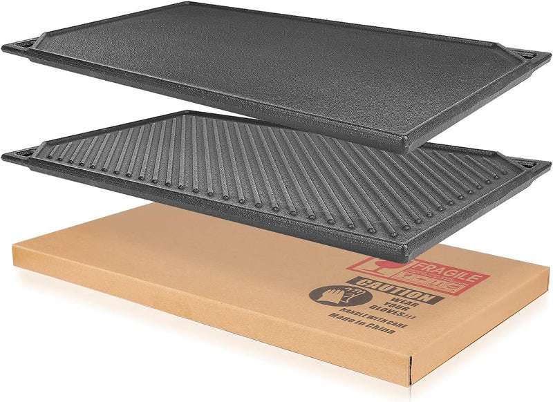 GFTIME Gusseisen Grillplatten 41,8 X24cm für Ofen, Herd & Grill, Holzkhlegrill Gusseiserne Wende-Gri