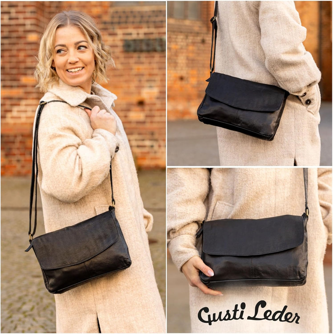 Gusti Handtasche Leder - Maisie Damen Handtasche Schultertasche Umhängetasche Ledertasche klein Schw
