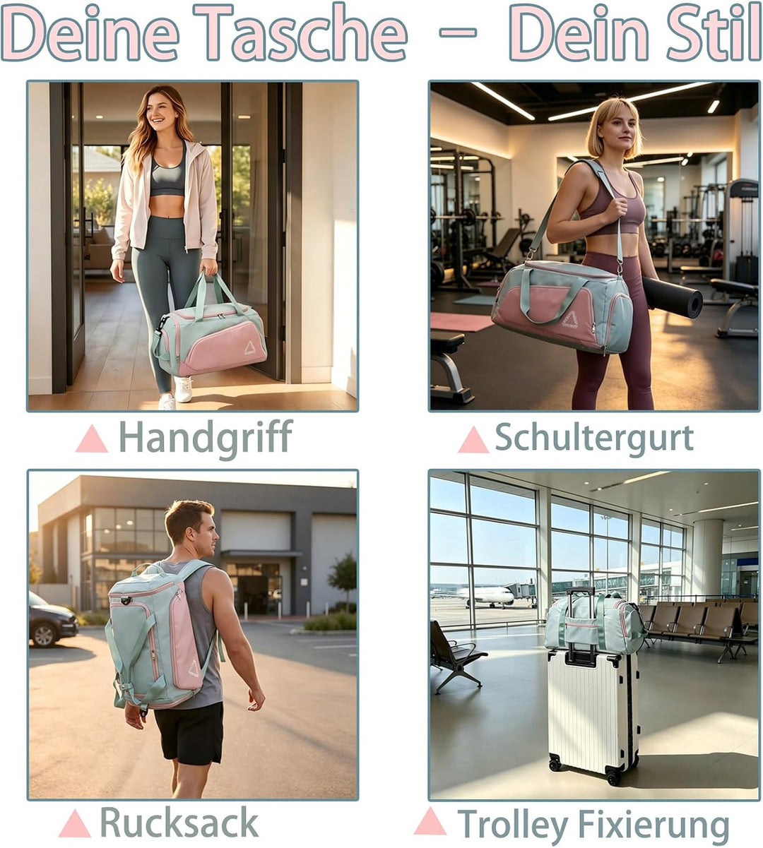 Sporttasche für Damen - Sporttasche Damen Gross Reisetasche Gross mit Schuhfach und Nassfach, Faltba