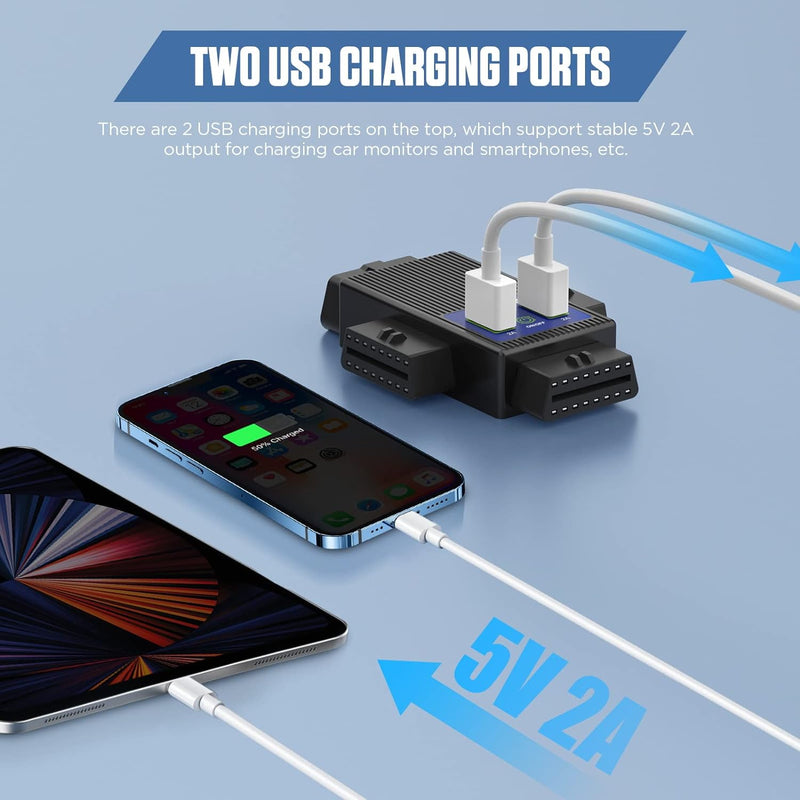 MOTOCOCHE OBD2 1-zu-3 Kabel Splitter Adapter OBD2-Konverteradapter 16 Pin Stecker zu 3 Buchsen Power