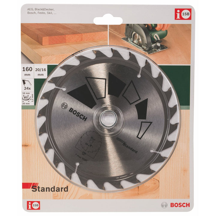 Bosch Accessories 1x Kreissägeblatt Standard (Sägeblatt für Holz, Ø 160 x 2.2/1.5 x 20/16 mm, 24 Zäh
