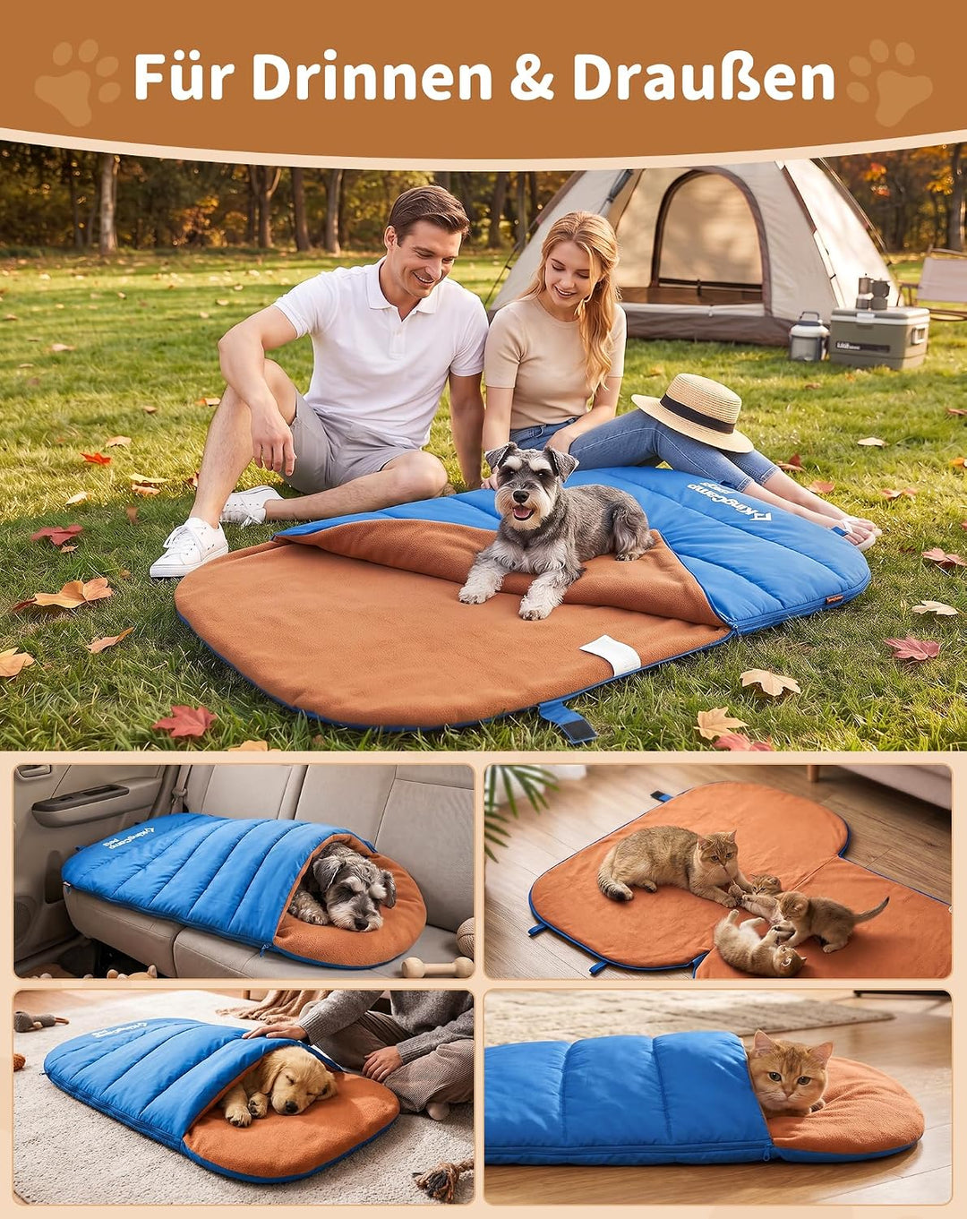 KingCamp Hundeschlafsack,2-in-1 Hundedecke &amp; Hundematte Blau, Blau