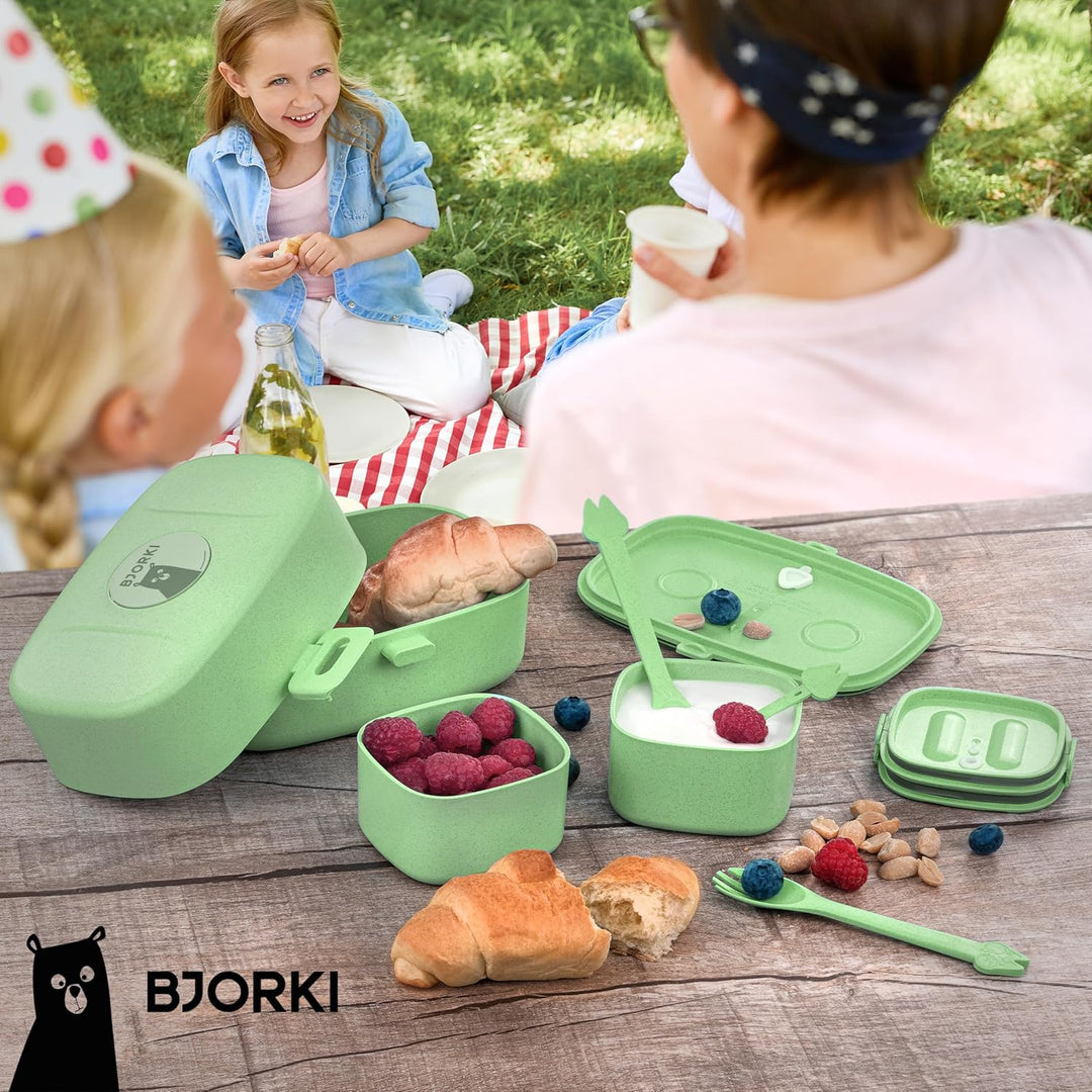 Bento Box für Kinder inkl. GRATIS Namensticker - Auslaufsichere Lunchbox mit Fächern - Nachhaltige B