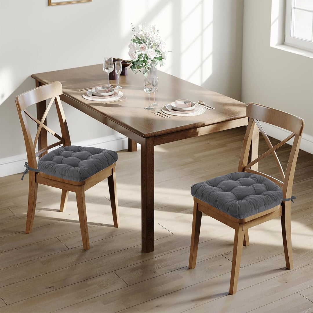2er Set Stuhlkissen, 40x40x7 cm, Anthrazit – Bequeme Sitzkissen aus Cordstoff und Kristallsamt mit B