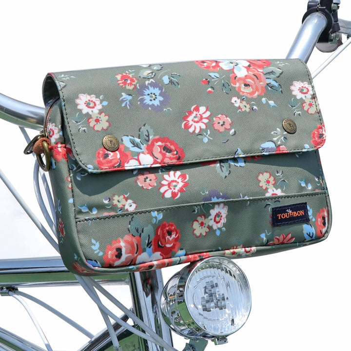Tourbn Wasserdichte Leinwand Fahrradtaschen Fahrradtasche Lenkertasche Blumenmuster Grün, 25* 18* 6c