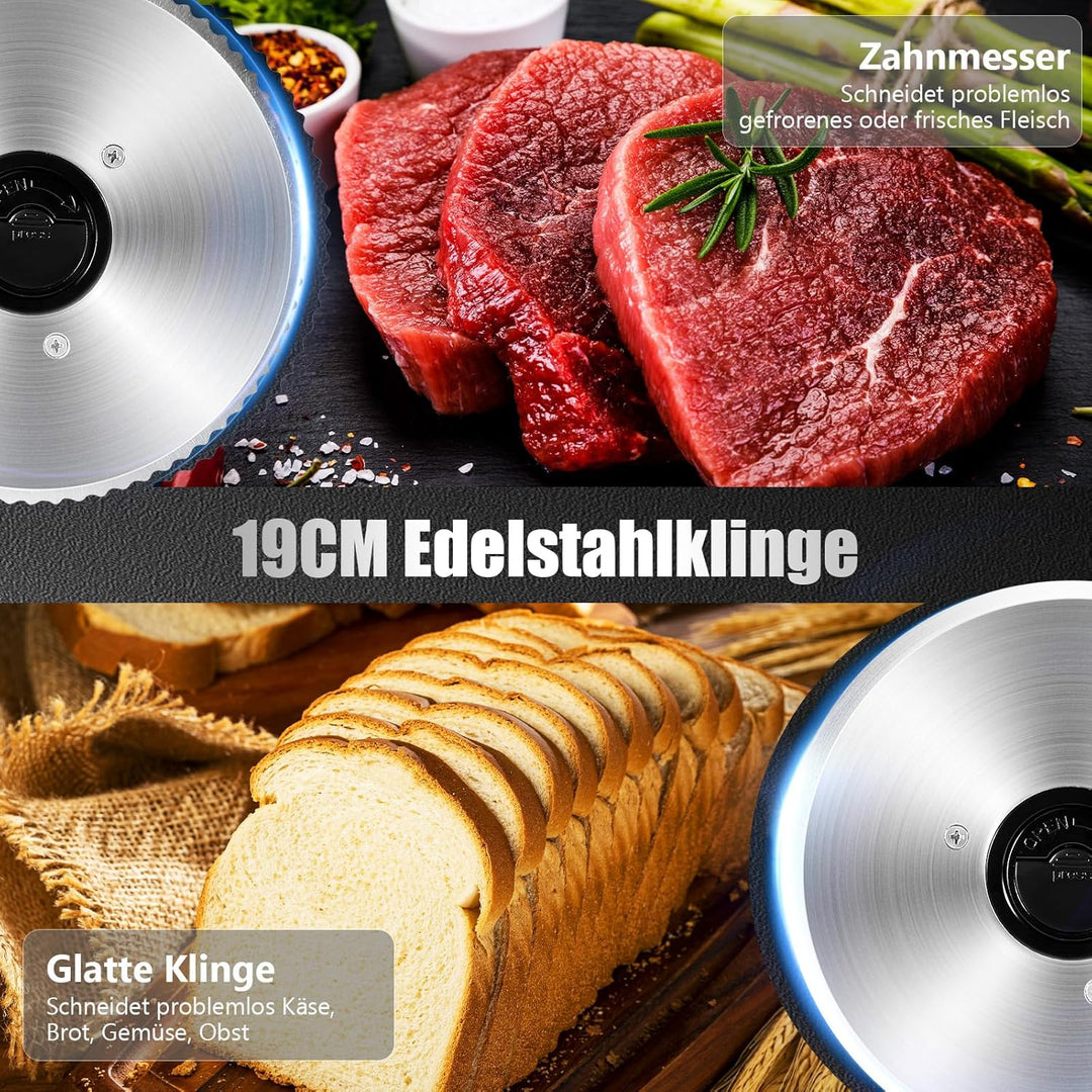 YASHE Allesschneider Mit Leisem DC-Motor 200W, Elektrischer Aufschnittschneider Mit Abnehmbaren 19CM