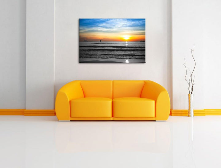 Malibu Beach Sunrise Water Sand schwarz/weiss Format: 100x70 auf Leinwand, XXL riesige Bilder fertig