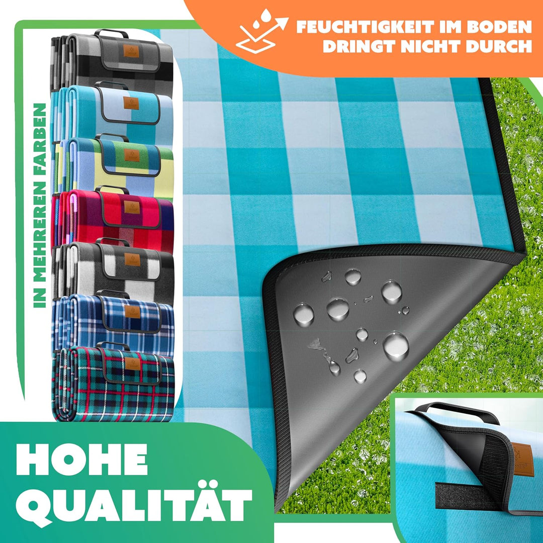 KESSER® Picknickdecke campingdecke XXL 200 x 200 cm - wärmeisoliert mit wasserdichter Unterseite mit