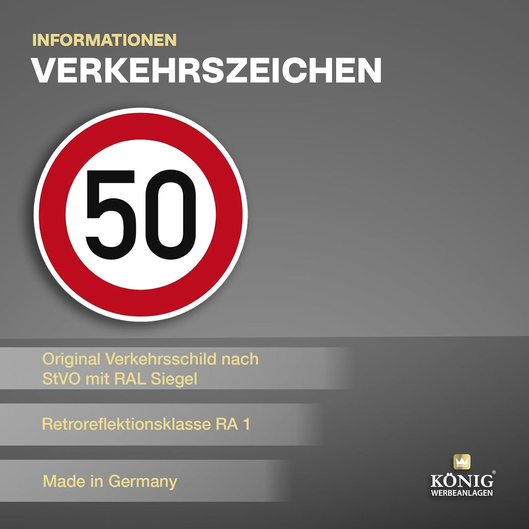 Verkehrszeichen Zulässige Höchstgeschwindigkeit 50 Nr. 274-50 | Ø 420mm, Alu 2mm, RA1 | Original Ver