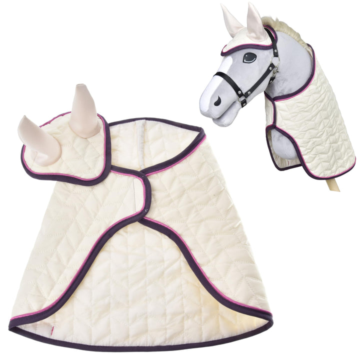 LarDen Hobby Horse Zubehör – Set Supreme Crema – Handgefertigte Decke &amp; Fliegenhaube für Steckenpfer