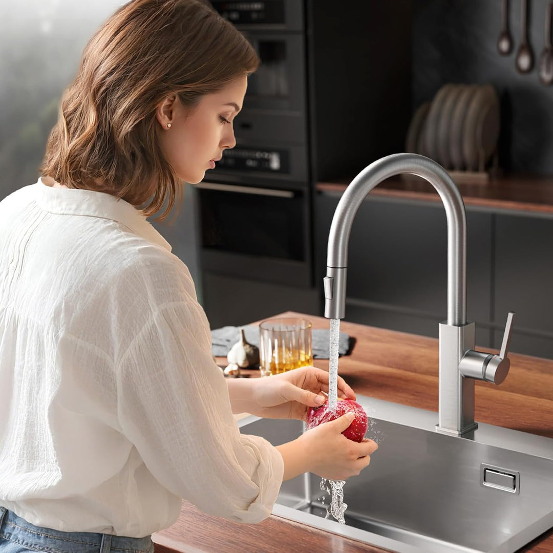 CECIPA Wasserhahn Küche Ausziehbar Edelstahl, Küchenarmatur mit Brause 2 Strahlarten, Spültischarmat