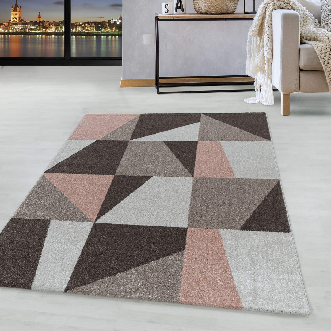 HomebyHome Teppich Wohnzimmer 80x250 cm Läufer Flur Rosa Geometrisch Design Schlafzimmer Teppich Kur
