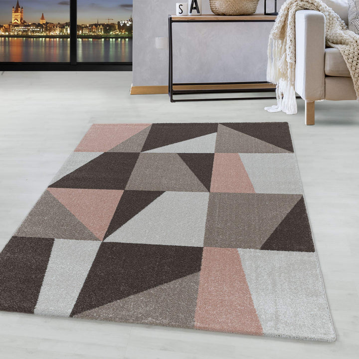 HomebyHome Teppich Wohnzimmer 80x250 cm Läufer Flur Rosa Geometrisch Design Schlafzimmer Teppich Kur