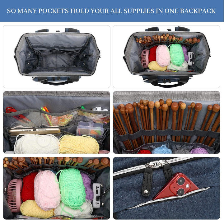 Stricktasche, Rucksack, Garnaufbewahrung, Organizer, Reise-Häkeltasche mit USB-Ladeanschluss, grosse