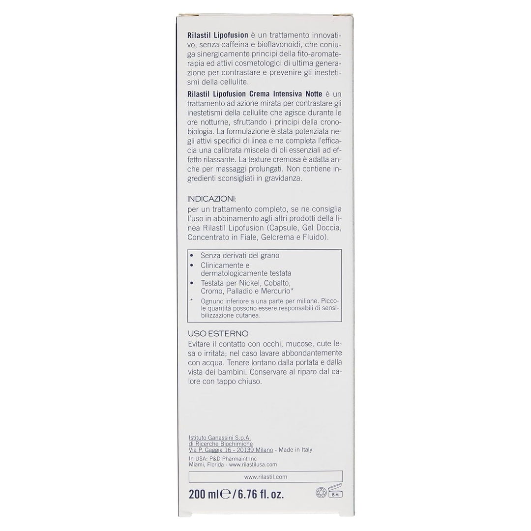 Rilastil Lipofusion Intensive Nachtcreme, Cellulite-Behandlung, leichte und feuchtigkeitsspendende T
