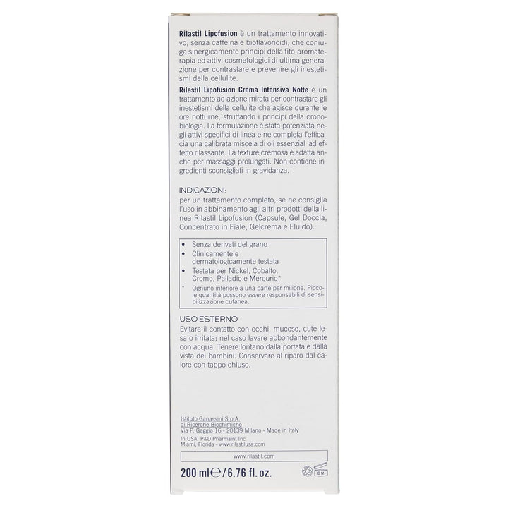 Rilastil Lipofusion Intensive Nachtcreme, Cellulite-Behandlung, leichte und feuchtigkeitsspendende T