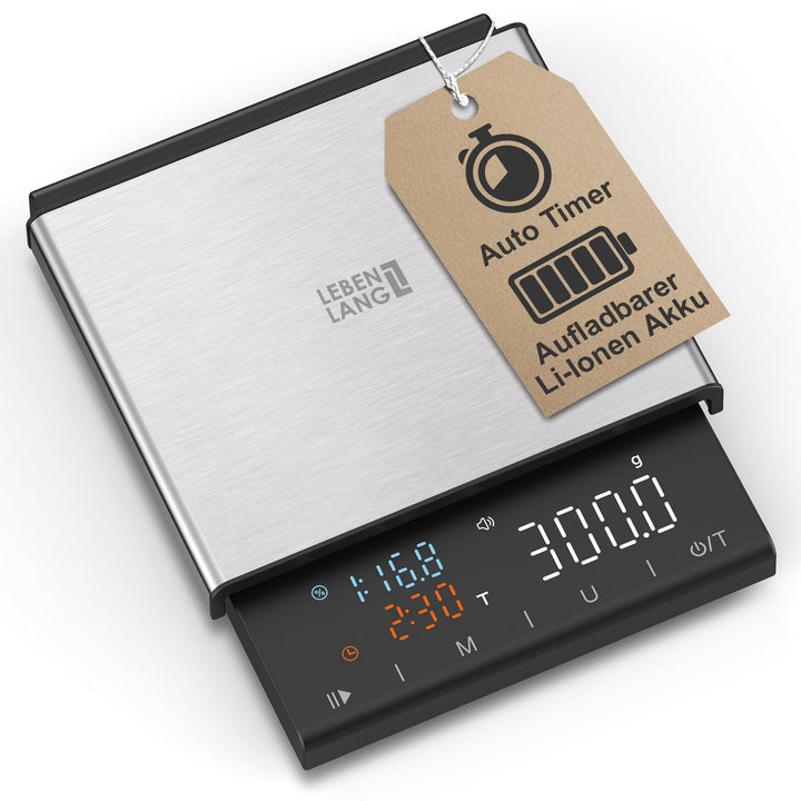LEBENLANG Kaffeewaage & Espresso Waage - 0,1g Präzise mit Timer I Barista Coffee Scale I Kaffeewaage