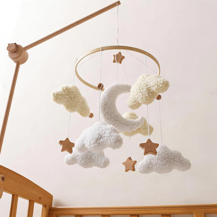 Mobile für Kinder - Pädagogisch wertvolles Mobile mit Holzsternen drehend | Boho Babybett-Mobile Wol