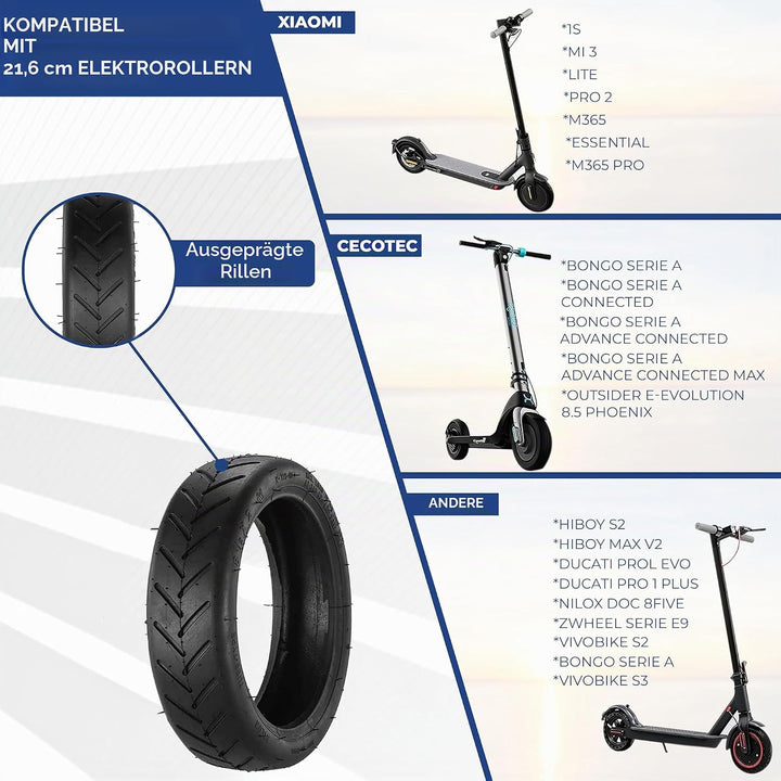 ANSENI e scooter reifen 8 1/2 x2 Reifen scooter ersatzräder für scooter 1 Reifen und 1 Schläuche, Ro
