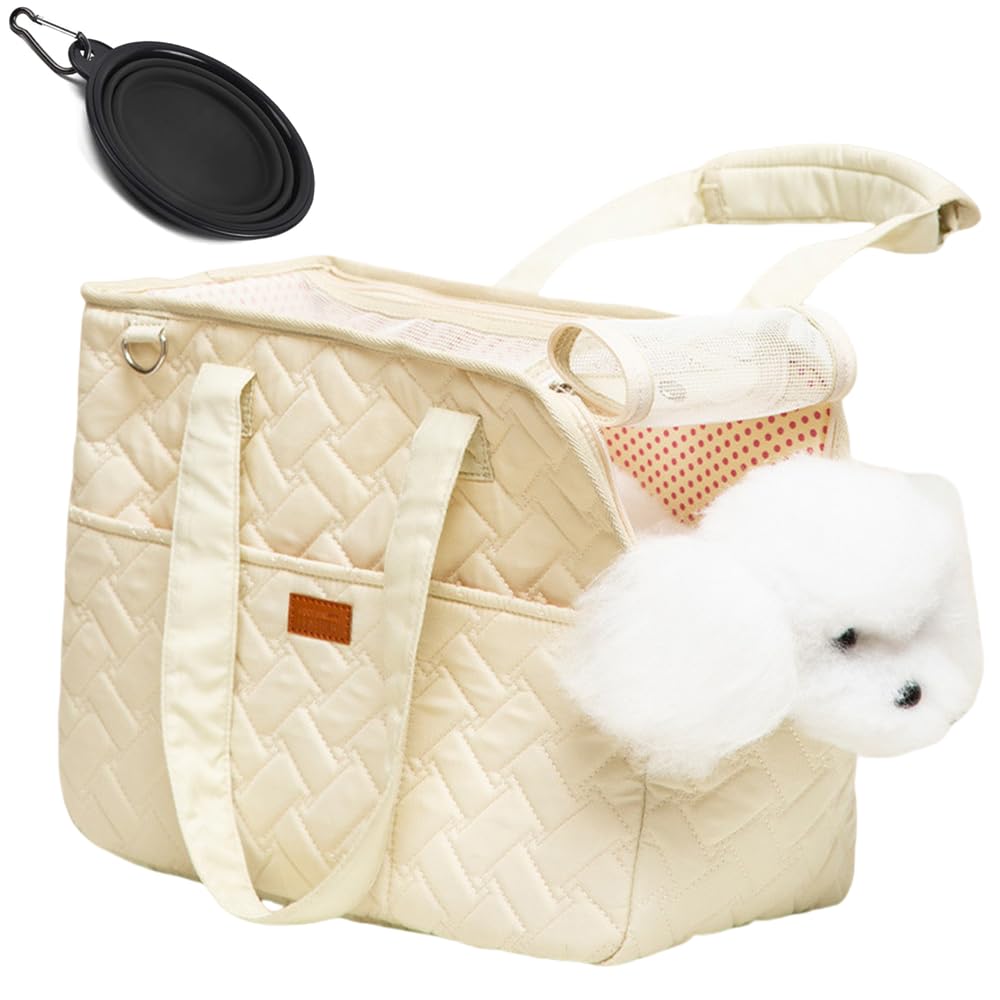 Hundetasche für kleine Hunde,Kaninchen und Katzen mit Seitentaschen,langem Tragegurt,Baumwolltasche,