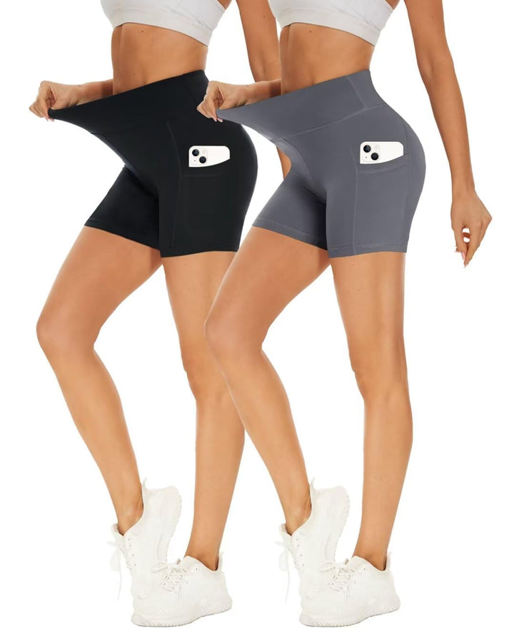 Missluck 2er Pack Radlerhose Damen Hohe Taille Kurze Sporthose Shorts Sommer Leggings Blickdicht Hot