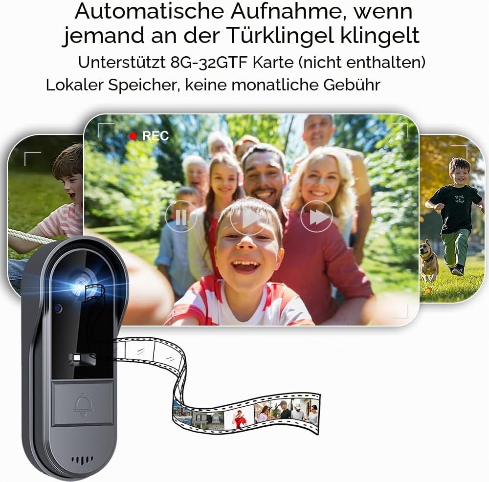 TKMARS Drahtlos Türklingel mit Kamera, 1080P wasserdichte IP67-Video-Türklingel mit 4,3 Zoll Bildsch