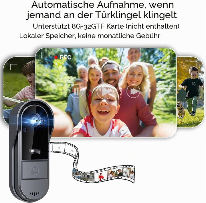 TKMARS Drahtlos Türklingel mit Kamera, 1080P wasserdichte IP67-Video-Türklingel mit 4,3 Zoll Bildsch