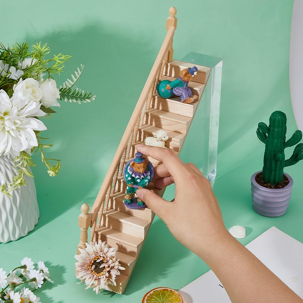 DICOSMETIC 2 Sets 2 Styles Miniature Puppenhaus Treppen 1:12 Massstab Holz Treppen Miniatur Deko Mit