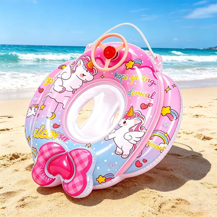 Baby Schwimmring Einhorn, Baby Schwimmhilfen, mit Lenkrad und Sitz, Einhorn Aufblasbarer Schwimmring