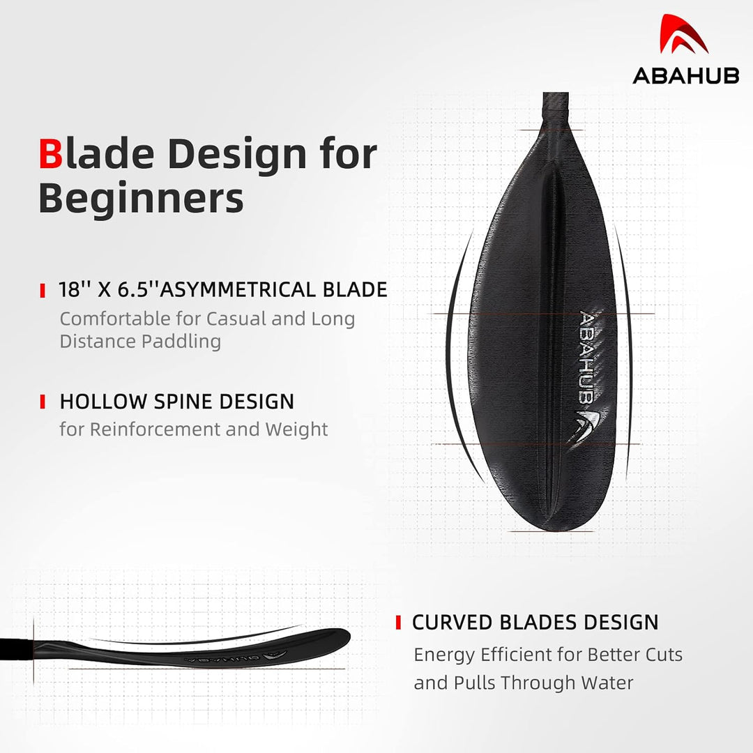 Abahub Carbon Kajak Paddel 230cm/ 220 bis 240cm Verstellbar mit Paddelleash für Kajakfahren Ruderboo