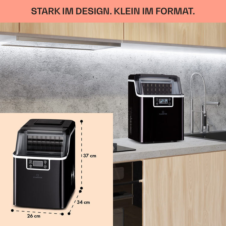 Klarstein Eiswürfelmaschine für Zuhause Camping Gastro, Schnelle Mini Eiswürfelmaschine Klein, Profi