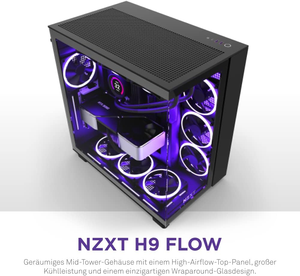 NZXT H9 Flow - CM-H91FB-01- Dual-Chamber ATX Mid-Tower PC-Gaming-Gehäuse - High-Airflow-perforiertes