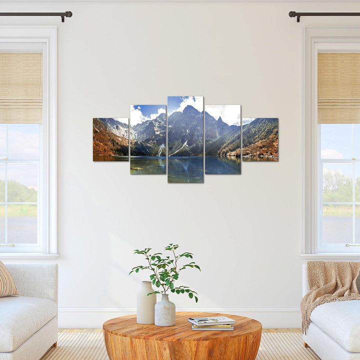 Runa Art Bild Schlafzimmer Wohnzimmer Berge Landschaft 5 Teilig Wasser Beige Grau Wandbilder auf Vli