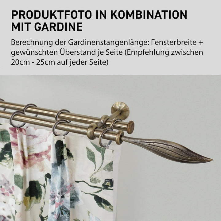 Garesa Gardinenstange Esperanca Ø 16mm, 2-läufig, Messing, antik I Rustikale Vorhangstange inkl. Rin