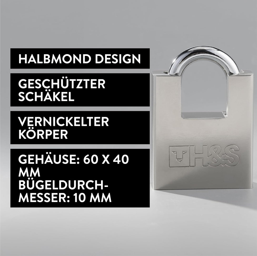 H&S 2er Pack Vorhängeschloss mit Schlüssel - 60mm Schloss Set mit 5 Schlüsseln - 2er Set Robustes Lo