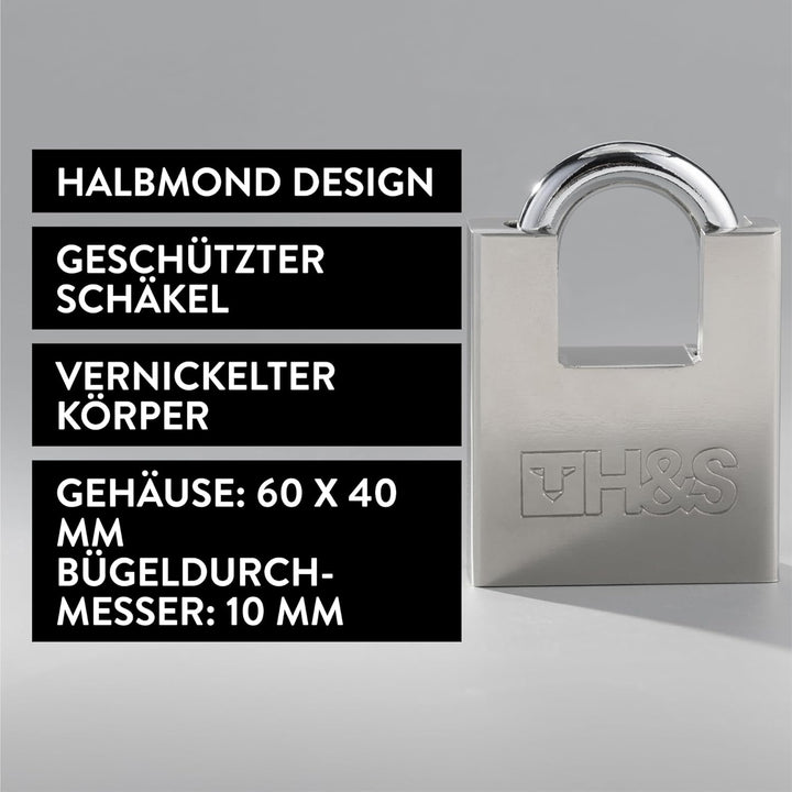 H&S 2er Pack Vorhängeschloss mit Schlüssel - 60mm Schloss Set mit 5 Schlüsseln - 2er Set Robustes Lo