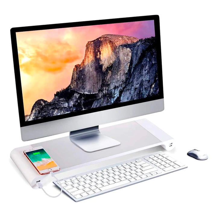 NK Tragbarer Monitorständer - Anti-Rutsch Aluminium, Computer-Riser, 4 USB-Ladeanschlüsse, 22W, bis