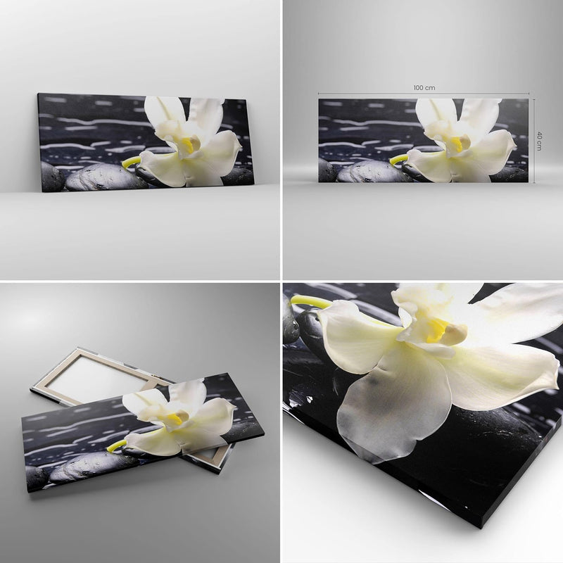 Panorama Bilder auf Leinwand 100x40cm Leinwandbild Spa Orchidee Steine Wasser Gross Wanddeko Bild Sc