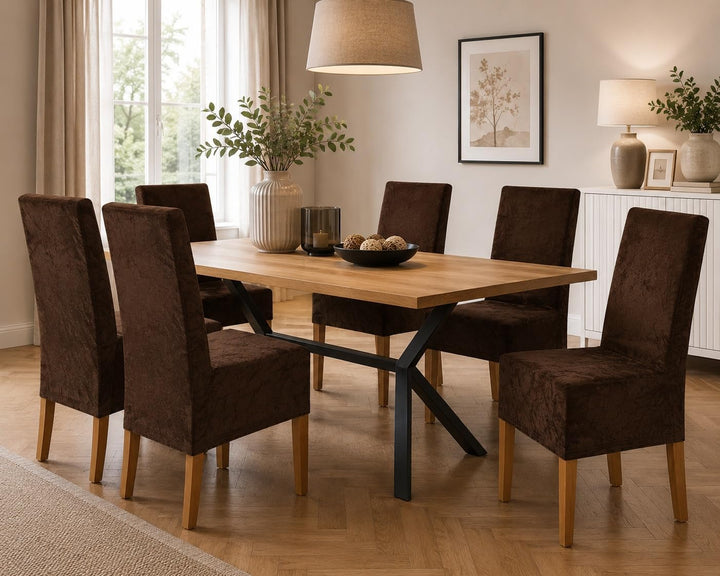 SCHEFFLER-Home Stretch Stuhlhussen Samt Puma Velvet/Velours Stuhlhussen Braun 2er Set/Stuhlabdeckung